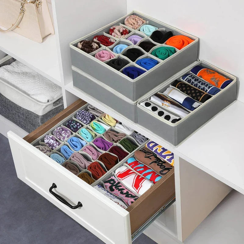 Foldable Underwear & Sock Organizer Box – Wardrobe Drawer Storage Divider for Bras, Pants, Scarves & Ties Closet Organizer