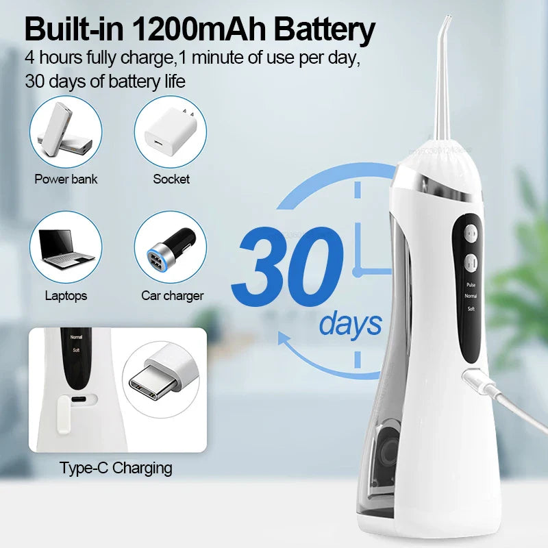 Teeth Water Flosser – Portable Electric Oral Irrigator for Home Dental Cleaning, Rechargeable & Waterproof