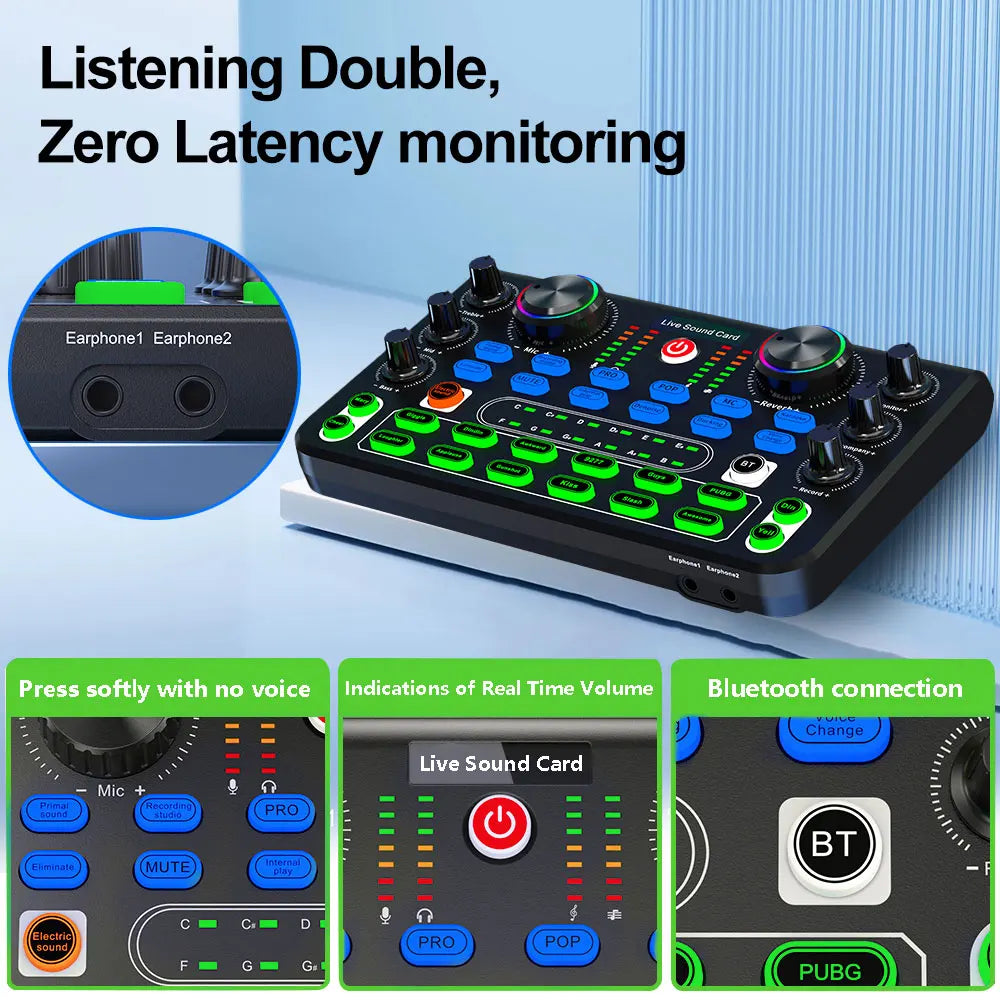 X60 Voice Changer Sound Card – Sound Mixer Board with Multiple Effects for Live Streaming & Music Recording