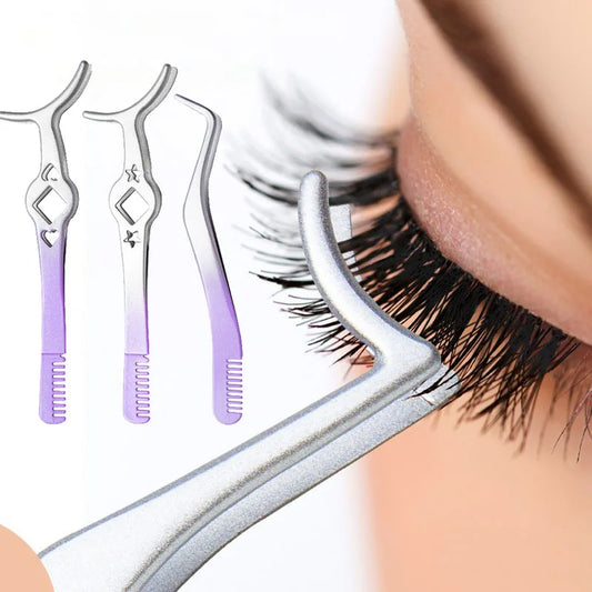 Professional False Eyelash Applicator Tweezers – Precision Lash Extension Clip & Curler Makeup Tool