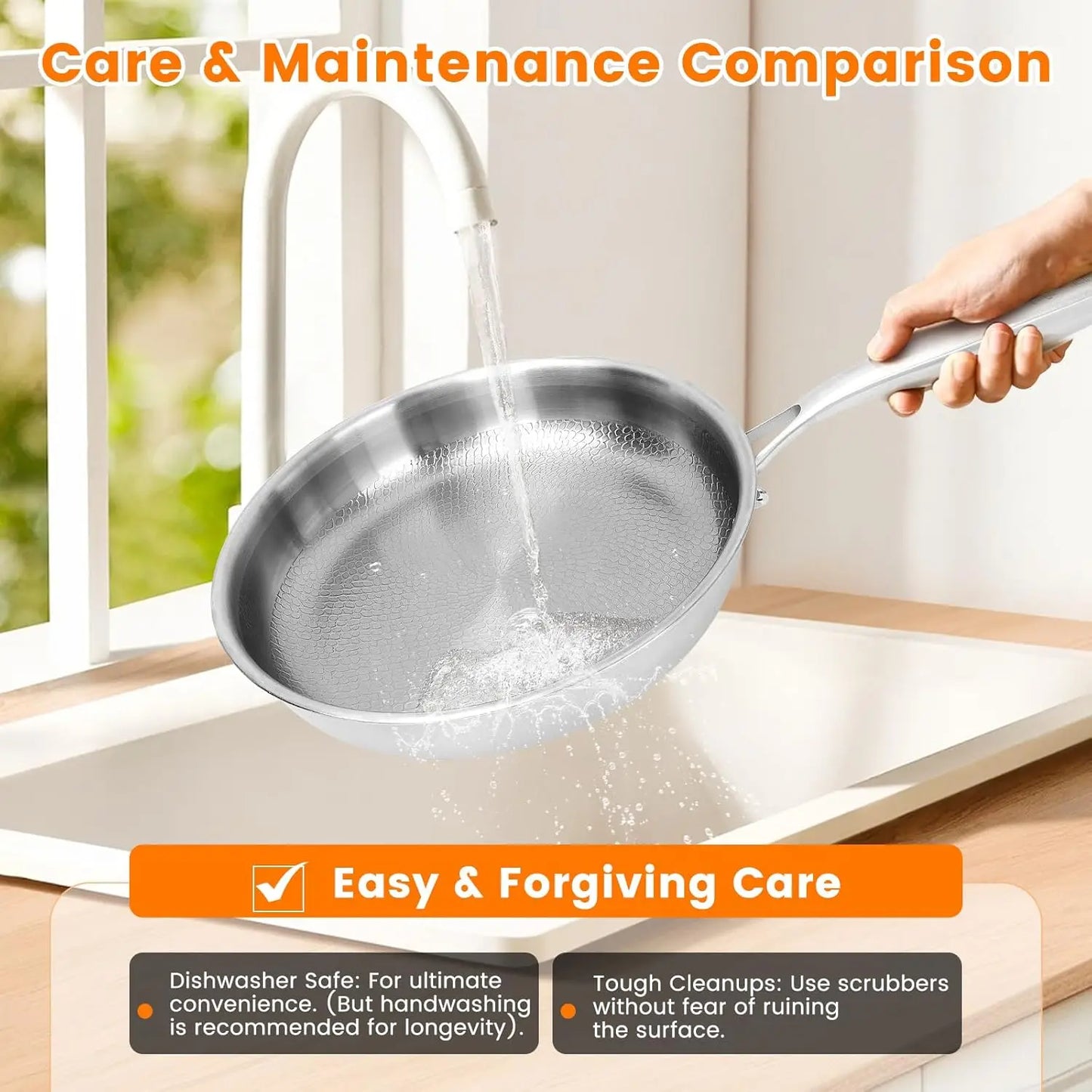 Titanium Steel Frying Pan with Lid - Non-Stick Uncoated Fish Scale Hammer Pattern Titanium Alloy Kitchen Cookware