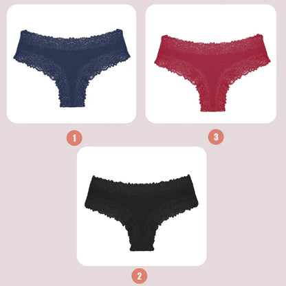3PCS Lace Seamless Cotton Panties - Ribbed Brazilian Low Waist, Breathable Women’s Underwear, Plus Size Lingerie