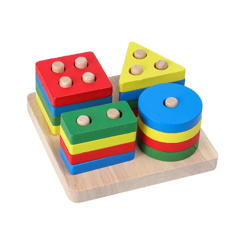 Hot Kids Montessori Wooden Toys – Macaron Blocks, Music Rattles, Colorful Educational Learning Blocks for Babies