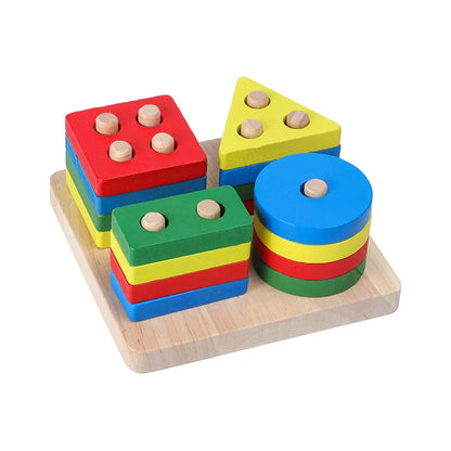 Hot Kids Montessori Wooden Toys – Macaron Blocks Learning Set, Baby Music Rattles & Colorful Educational Blocks