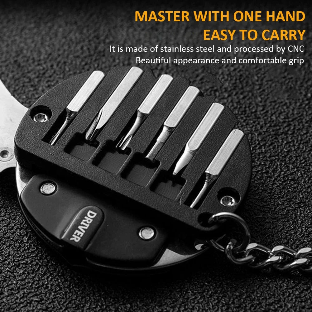 Multifunctional Hexagon Keychain Tool – Mini EDC Screwdriver, Folding Coin Knife & Pocket Gear for Outdoor Use