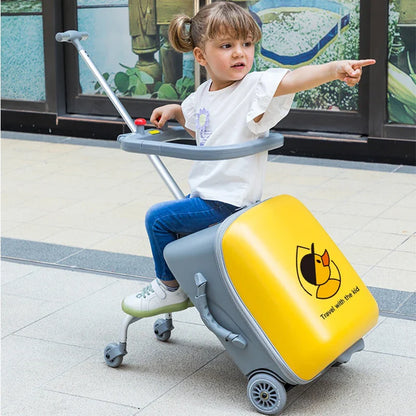 Kids Ride-On Luggage with Wheels – Sit and Ride Yellow Trolley Suitcase for Boys & Girls, Baby Walking Travel Box