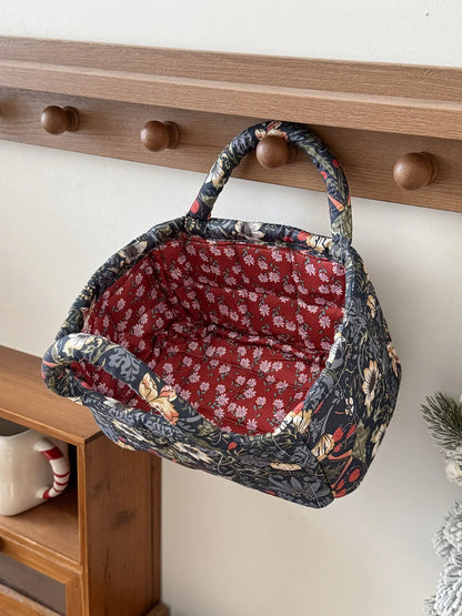 Quilted Fabric Desktop Storage Basket – Large Home Organizer for Snacks, Laundry & Miscellaneous Items, Garden Style Design