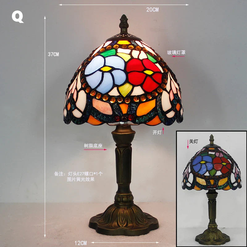 Retro Stained Glass Table Lamp – Colorful E27 Art Lampshade, Mediterranean Baroque Style Bedside Bedroom Décor Light