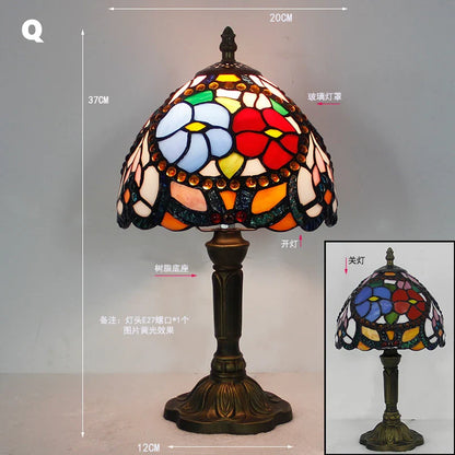 Retro Stained Glass Table Lamp – Colorful E27 Art Lampshade, Mediterranean Baroque Style Bedside Bedroom Décor Light