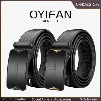 OYIFAN Men’s Genuine Leather Belt – Designer Alloy Buckle Automatic Ratchet Belt