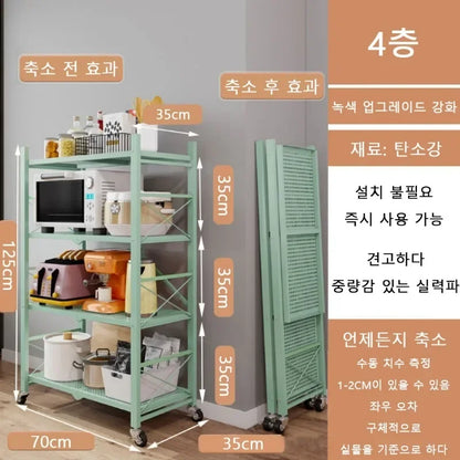 Foldable Kitchen Storage Rack – Large Multi-Layer Metal Shelf with Movable Iron Frame for Multifunctional Use