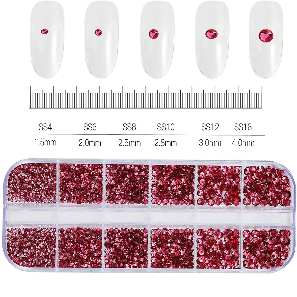 12-Grid 3D Glass AB Crystal Nail Art Rhinestones Kit – Flatback Round Beads with Tools for Nail Jewelry & Diamond Decoration