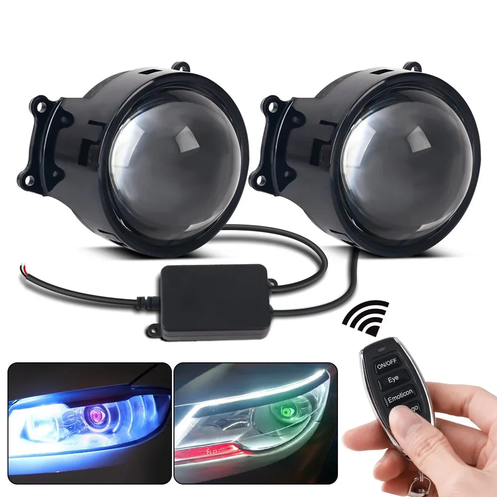 3-Inch Devil's Eye LED Headlight Lens Kit - 12V Dynamic Car Retrofit Lights with Remote Control