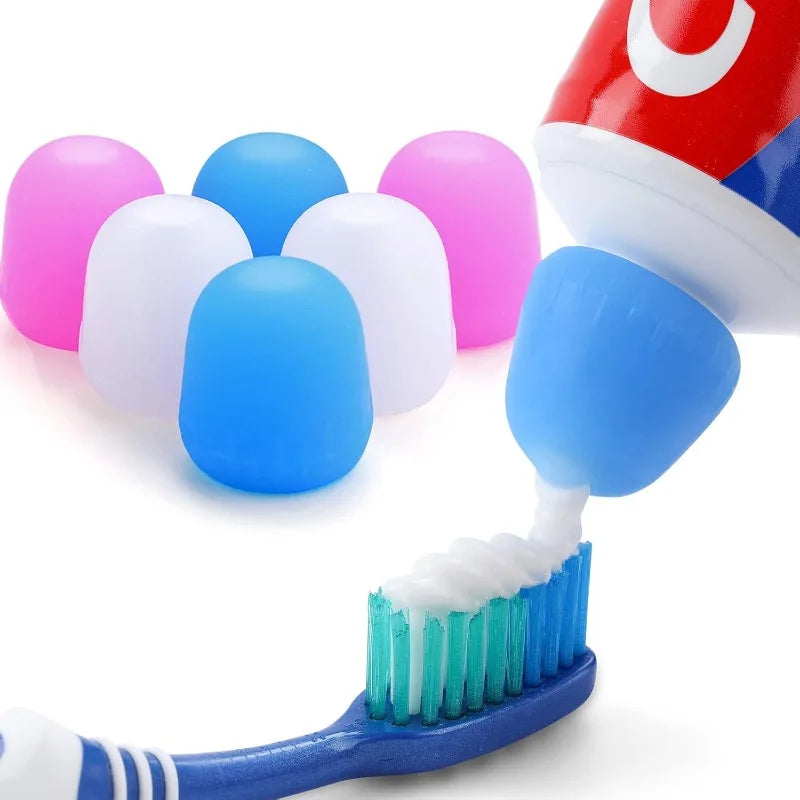 6-Pack Silicone Toothpaste Caps with Squeezer Dispenser & Organizer Box – Reusable Toothpaste Cover for Kids & Adults