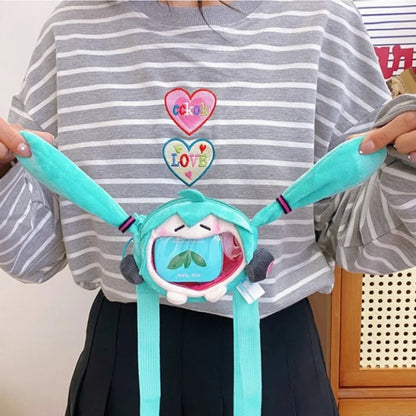 Hatsune Miku Coin Purse Shoulder Bag – Kawaii 14cm Plush Headphone Bag, Cartoon Crossbody Keychain Pendant, Perfect Girl Gift