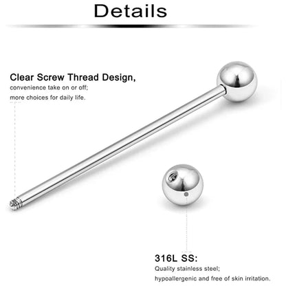 5PCS Titanium Piercing Barbell Set – 14G External Thread Tongue, Industrial, Nipple, Ear Tragus Rings (12–38mm Jewelry)