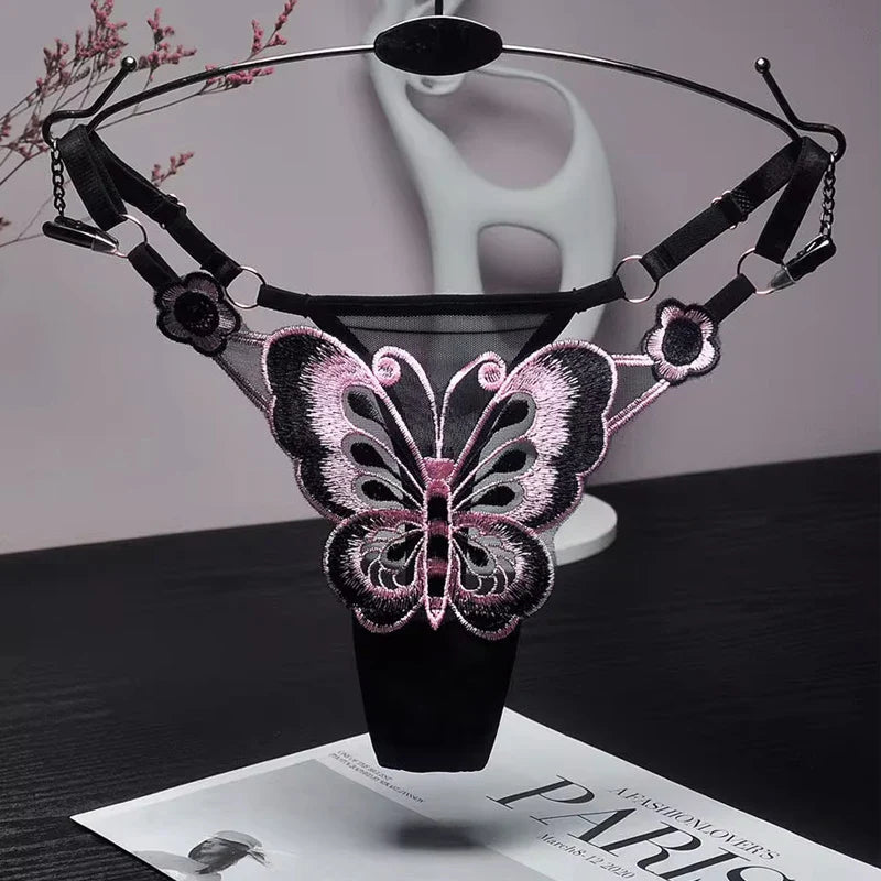 Sexy Lace Thong for Women - Butterfly Low Waist G-String, Transparent Mesh Briefs with Adjustable Waist