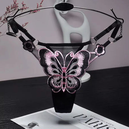 Sexy Lace Thong for Women - Butterfly Low Waist G-String, Transparent Mesh Briefs with Adjustable Waist