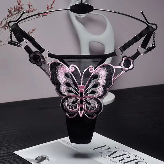 Sexy Lace Thong for Women - Butterfly Low Waist G-String, Transparent Mesh Briefs with Adjustable Waist