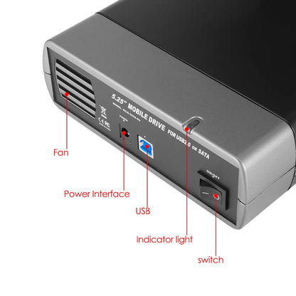 5.25-inch USB 2.0/3.0 SATA External Optical Drive Case – Enclosure Adapter for Windows, Mac & PC
