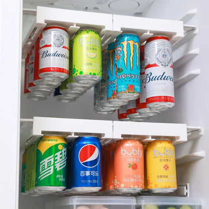 Refrigerator Beer Soda Can Storage Rack - Double-Row Beverage Organizer Shelf for Soda Cans - Kitchen Fridge Container with Slide-Under Design