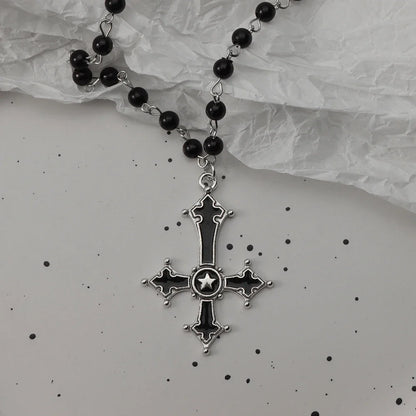 Gothic Bat Cross Necklace Set - Y2K Thorn Love Black Beaded Layered Jewelry for Halloween Parties