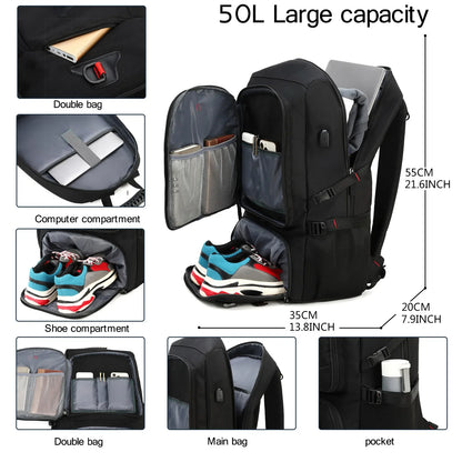 Men's 50L Waterproof Travel Backpack | Large Capacity Hiking and Camping Backpack | Carrying Bag with Shoe Compartment
