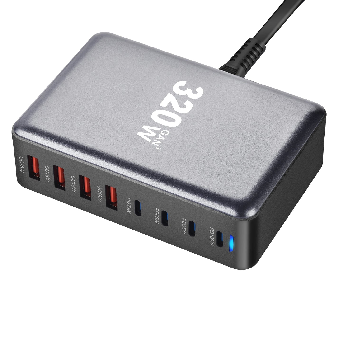 320W GaN USB-C Fast Charger - 8 Port Desktop Charging Station with Type C PD & Quick Charge 3.0 for iPhone 15, 14, Samsung