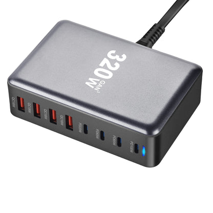 320W GaN USB-C Fast Charger - 8 Port Desktop Charging Station with Type C PD & Quick Charge 3.0 for iPhone 15, 14, Samsung