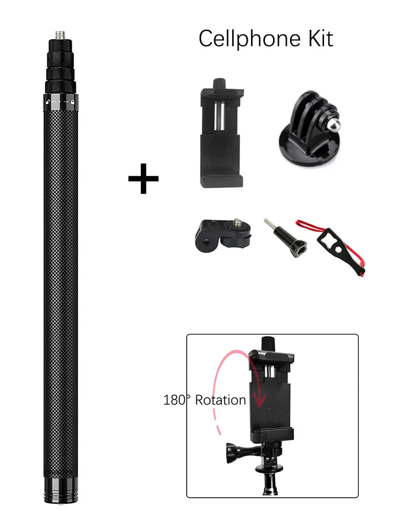 Carbon Fiber Invisible Selfie Stick 1.2m/3m – Bullet Time Rotating Tripod Handle for GoPro & Insta360 X4/X3/X2
