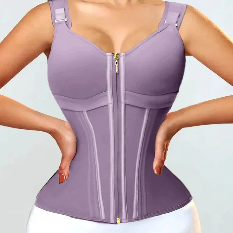 Double Compression Waist Trainer Corset – 17 Steel Bone Body Shaper Vest Bra, Flat Belly Slimming Fajas Colombianas
