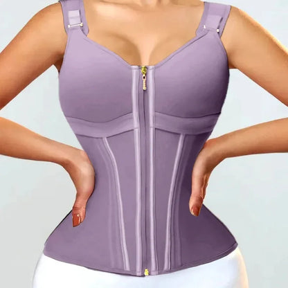 Double Compression Waist Trainer Corset – 17 Steel Bone Body Shaper Vest Bra, Flat Belly Slimming Fajas Colombianas