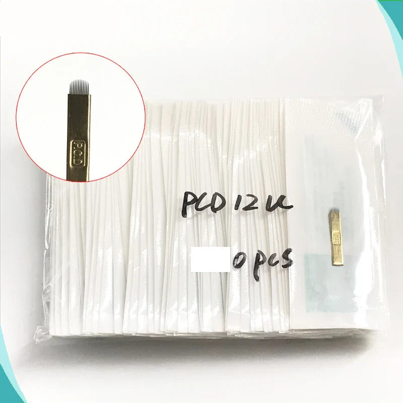 50pcs Permanent Makeup Eyebrow U-Pin PCD Blades — 12/14/19 Microblading Needles for 3D Embroidery Manual Pen