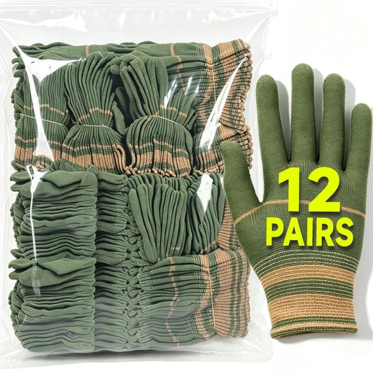 Nylon Work Gloves - 12-Pair Non-Slip Protective Gloves for Construction, Warehouse & Industrial Work