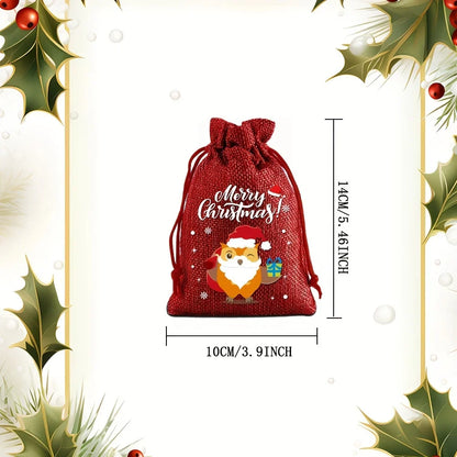 12PCS Christmas Drawstring Gift Bags – Linen Fabric Bags for Advent Calendar, Cookies & Candy Pouches