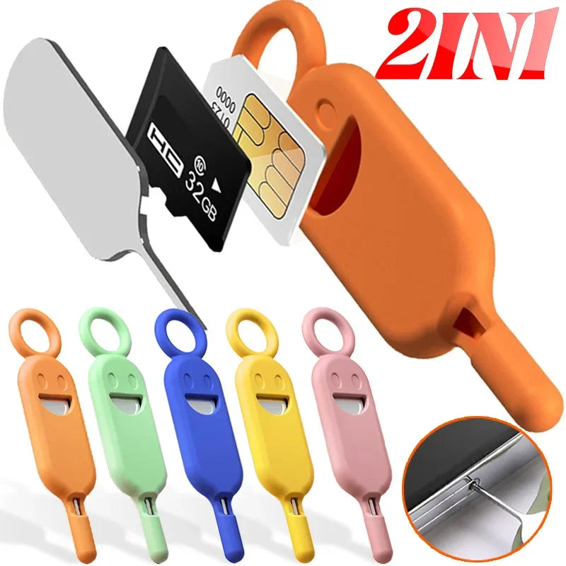 2-in-1 SIM Card Removal Tool – Pin with Protector Holder & Anti-Lost Storage Case for Phone SIM Ejector
