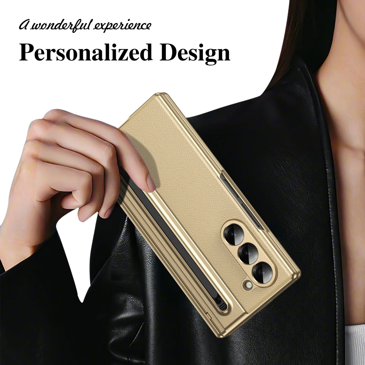 Slim Leather Case with Touch Pen for Samsung Galaxy Z Fold 6/5/W25/4/3 – Plated Hinge & Full Screen Protector Cover