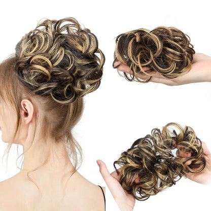 WIGSIN Synthetic Messy Bun Ponytail Extensions – Short Curly Chignon, Tousled Updo Hairpieces with Rubber Bands & Clip for Women & Girls