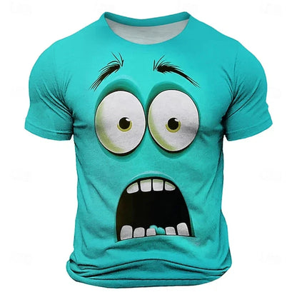 3D Funny Face T-Shirt - Men's Summer Casual Short Sleeve O-Neck Loose Streetwear Tee