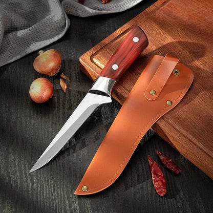 Stainless Steel Boning Knife – Kitchen Fruit Paring, Meat, Pork, Beef, and Fish Cutter with Chef Cleaver and Cover