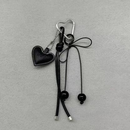 Y2K Leather Rope Keychain with Cherry Bow – Cute 3D Heart Bag Pendant Cartoon Keyring & Anti-Lost Phone Lanyard
