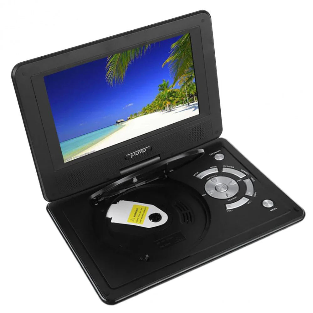 9" Portable HD TV DVD Player – 16:9 LCD Screen, 234x480 Resolution, CD/Game/TV/USB/Radio Compatible
