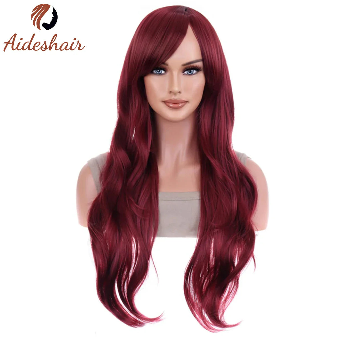 Aideshair 28" Long Wavy Curly Synthetic Wig – Heat Resistant Cosplay Wig for Women with Free Wig Cap