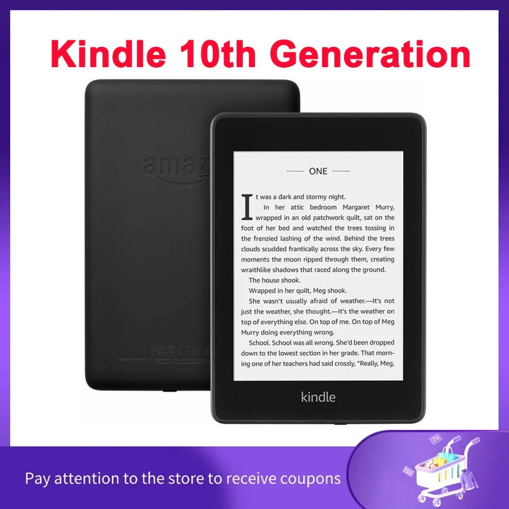 Kindle 10th Generation E-Book Reader - 6-inch E-Ink Touch Screen, 4GB/8GB, Backlight Reading Light, 167ppi