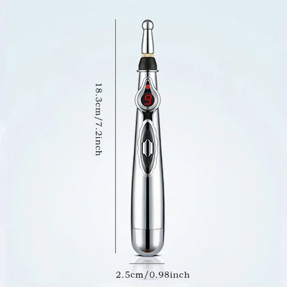 Electric Massage Pen – Adjustable Battery-Powered Muscle Relaxer for Body, Back & Hands, Silver