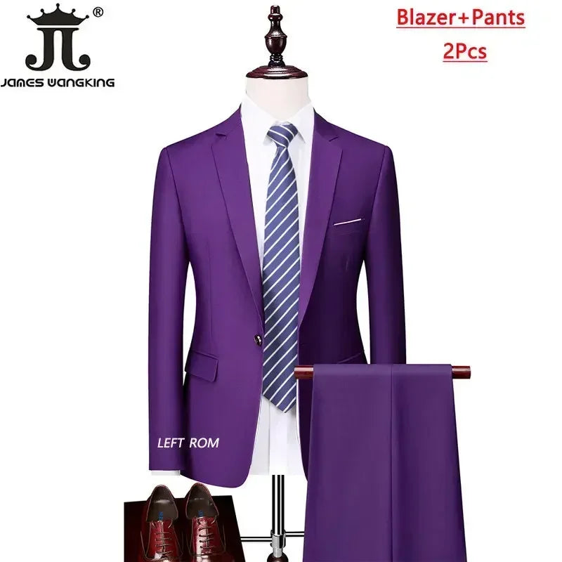 Men's 3 Piece Suit Set - Solid Color Formal Business Jacket Vest Pants Wedding Groom Party Tuxedo Outfit M-6XL