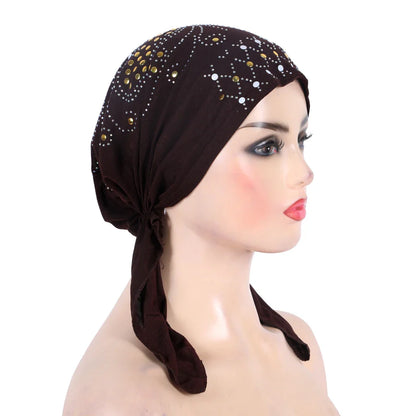 H089 Women’s Turban Hijab – Fashion Gold Sequin Islamic Headscarf, Pull-On Amira Headwrap