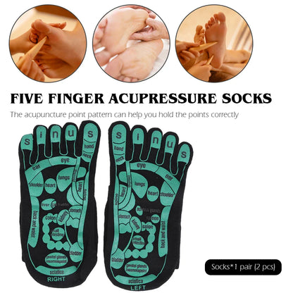 Acupoints Massage Socks and Gloves Set - Five Fingers Reflexology for Accurate Hands and Foot Massage - Household Spa Tools