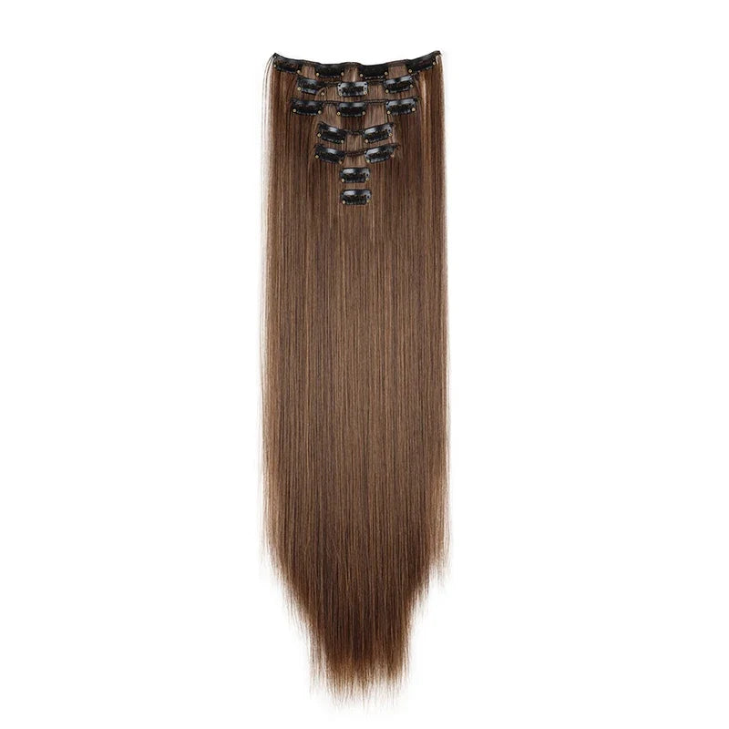 WIGSIN 24 Inch Synthetic Hair Extensions - 7PCS Long Straight Clip-In Hairpieces for Women in Black and Blonde Styles
