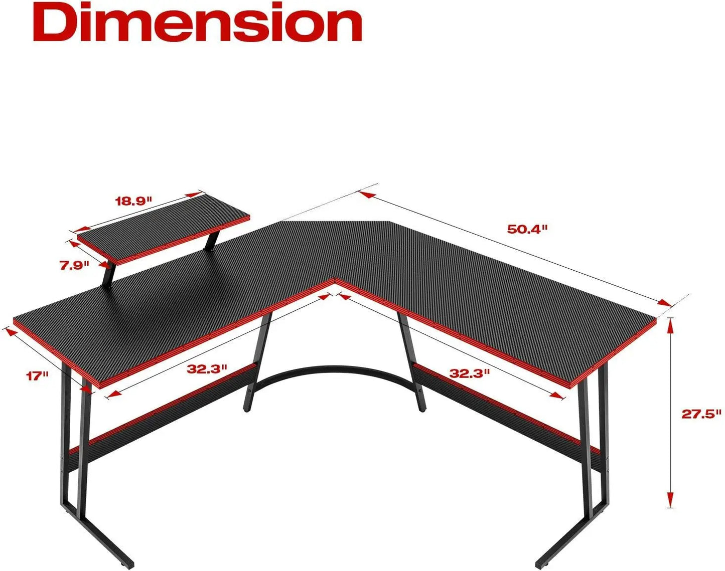 PC Gaming Desk with Large Monitor Riser – L-Shaped Corner Desk, Sturdy Writing Workstation for Office & Computer